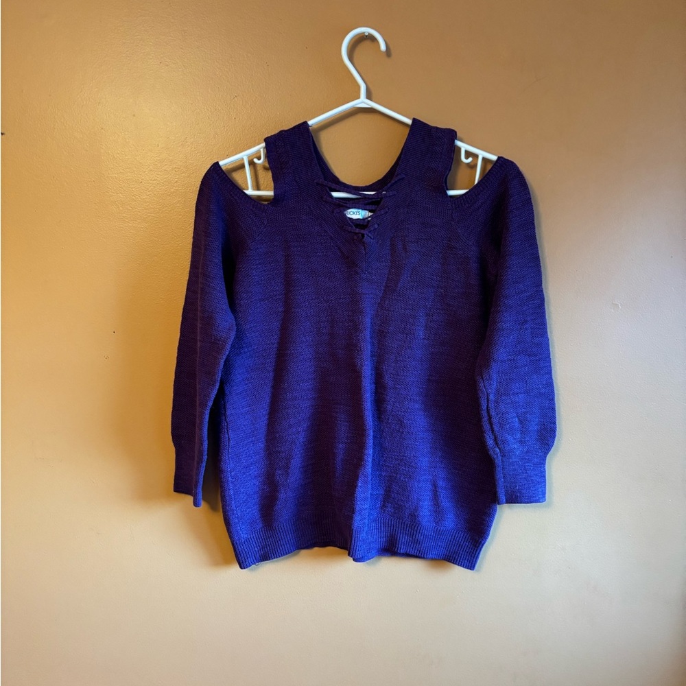 Rikki’s Women’s Purple Cold Shoulder Sweater